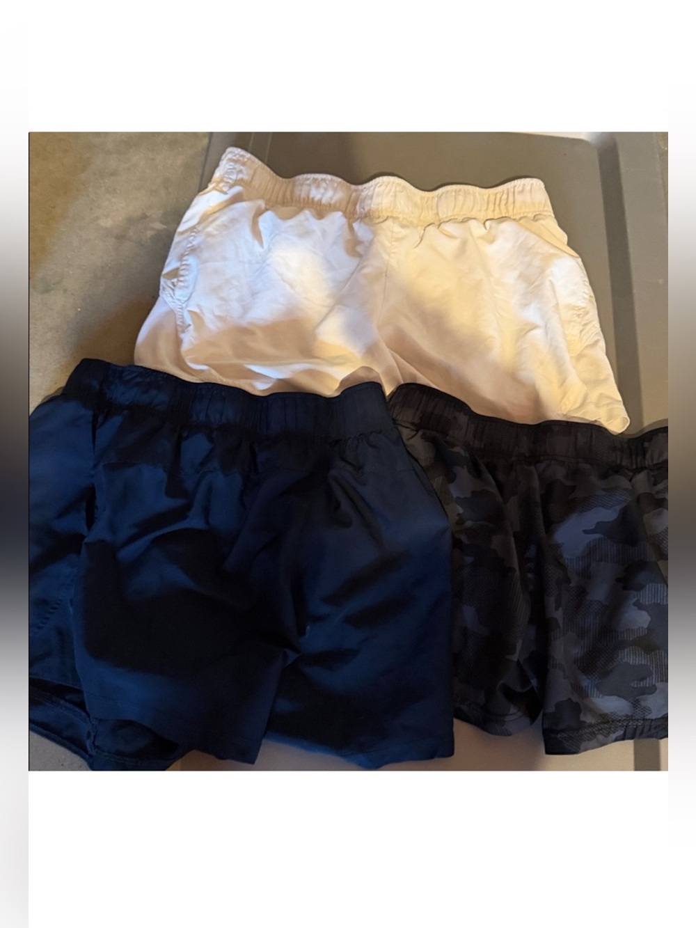 Athletic Works Women's Athletic Shorts Bundle - White, Navy, Black Camo